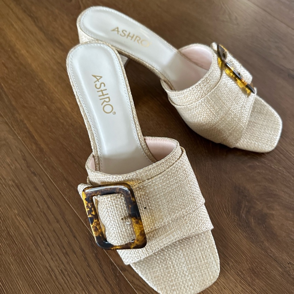 Ashro Women's Tan slides with Tortoise Buckle